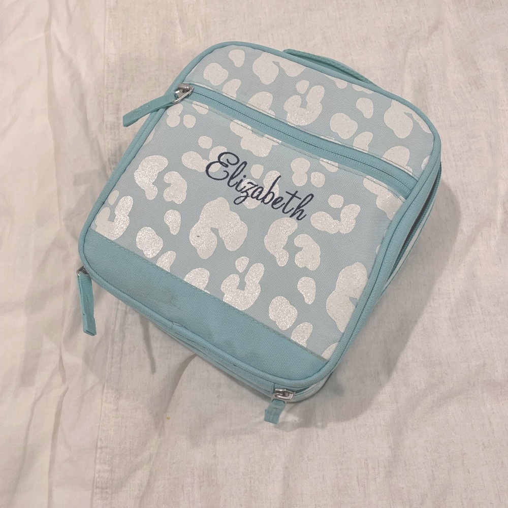 Pottery Barn Kids Mackenzie Aqua Cheetah Glitter Elizabeth Monogrammed Lunchbox